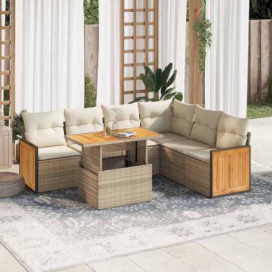 vidaXL Set sofás jardín y cojines 7 pzas ratán sintético acacia beige