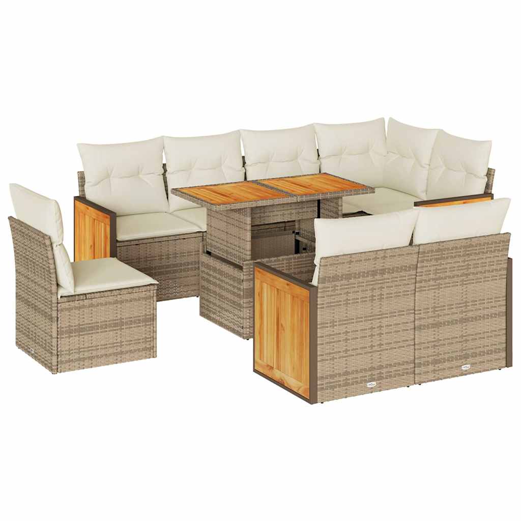 vidaXL Set sofás jardín y cojines 9 pzas ratán sintético acacia beige