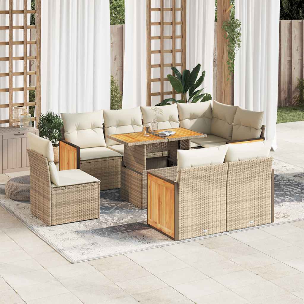 vidaXL Set sofás jardín y cojines 9 pzas ratán sintético acacia beige