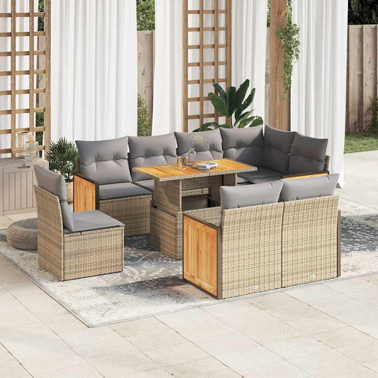 vidaXL Set sofás jardín y cojines 9 pzas ratán sintético acacia beige