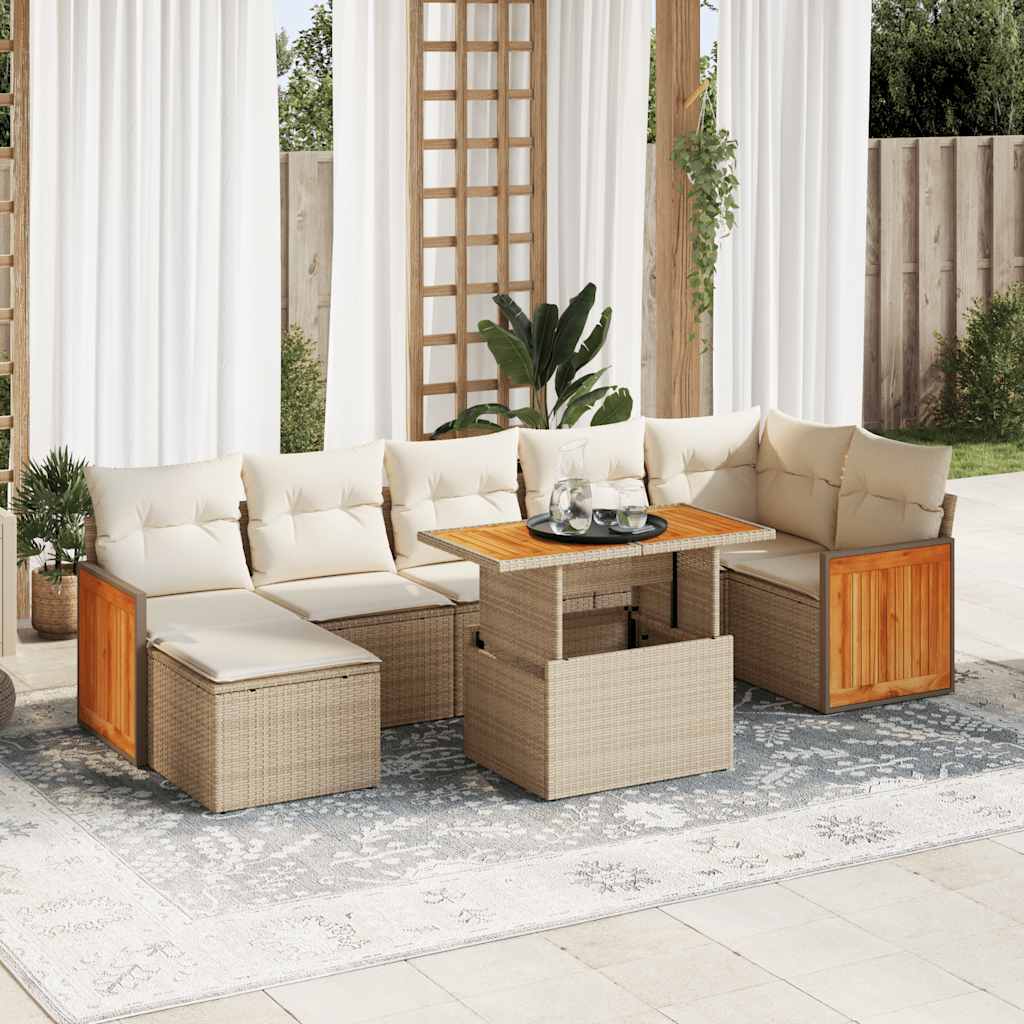 vidaXL Set sofás jardín y cojines 7 pzas ratán sintético acacia beige