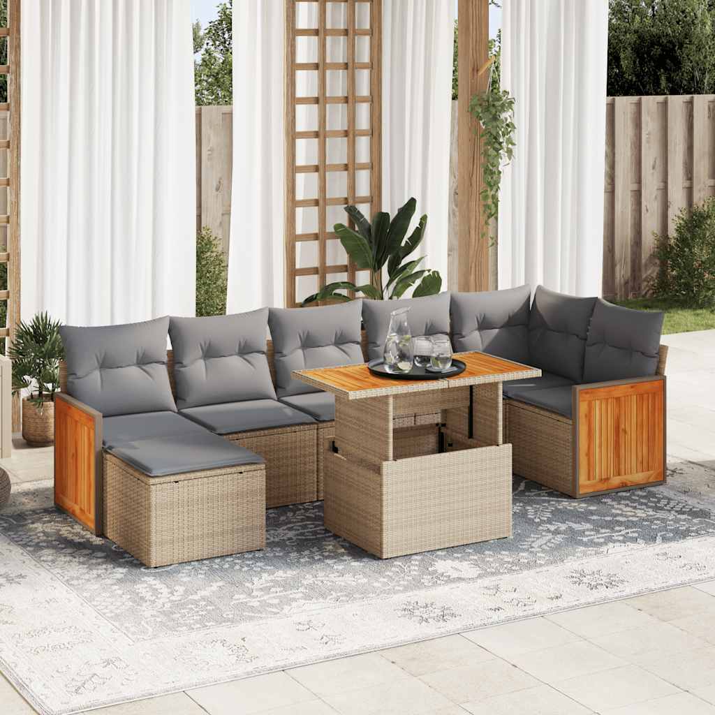 vidaXL Set sofás jardín y cojines 7 pzas ratán sintético acacia beige