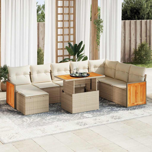 vidaXL Set sofás jardín y cojines 7 pzas ratán sintético acacia beige