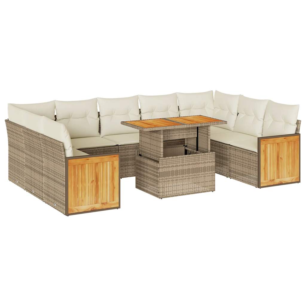 vidaXL Set sofás jardín y cojines 10 pzas ratán sintético acacia beige