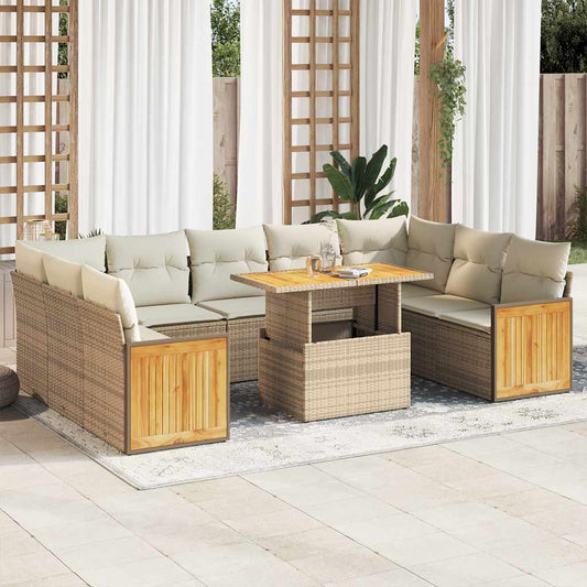 vidaXL Set sofás jardín y cojines 10 pzas ratán sintético acacia beige