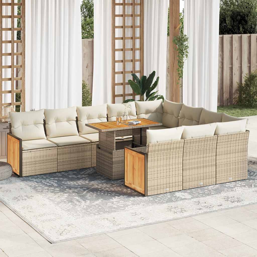 vidaXL Set sofás jardín y cojines 11 pzas ratán sintético acacia beige