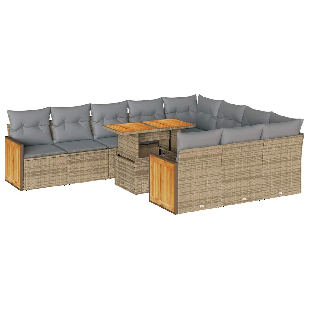 vidaXL Set sofás jardín y cojines 11 pzas ratán sintético acacia beige