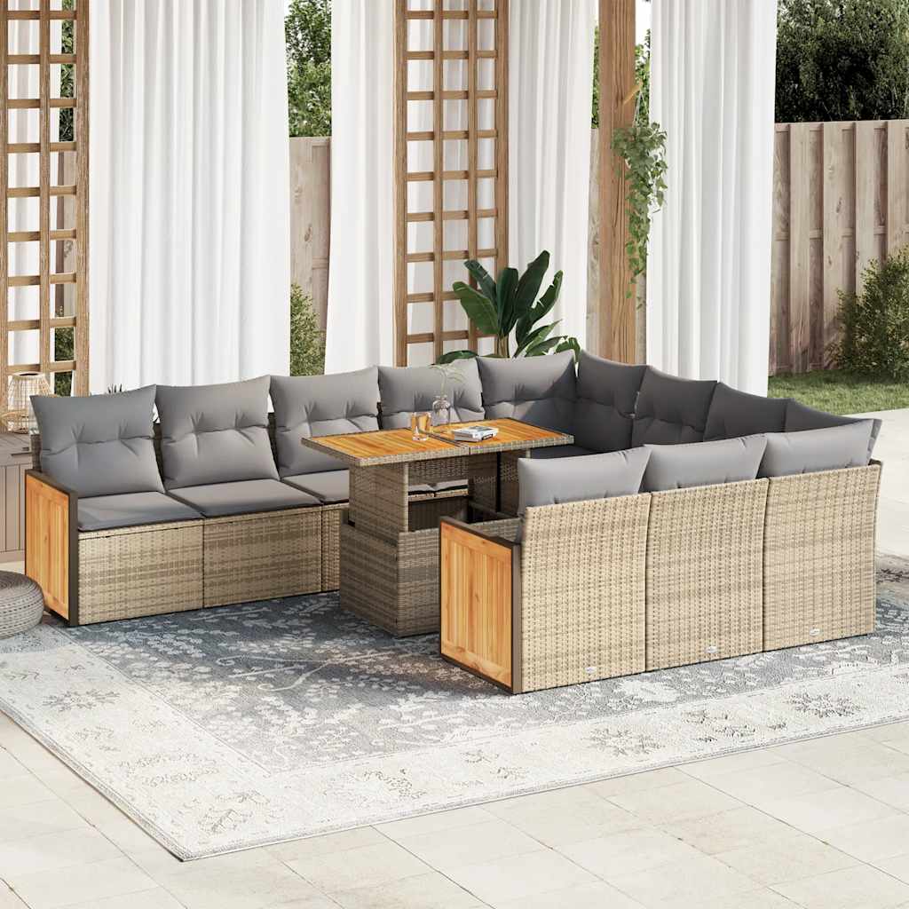 vidaXL Set sofás jardín y cojines 11 pzas ratán sintético acacia beige