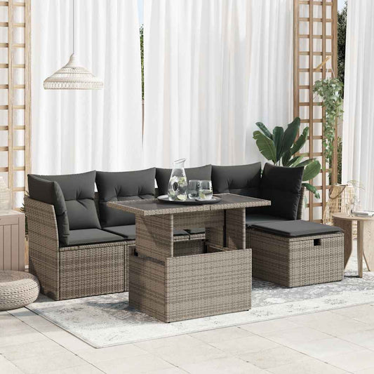 vidaXL Set de muebles de jardín 6 pzas y cojines ratán sintético gris