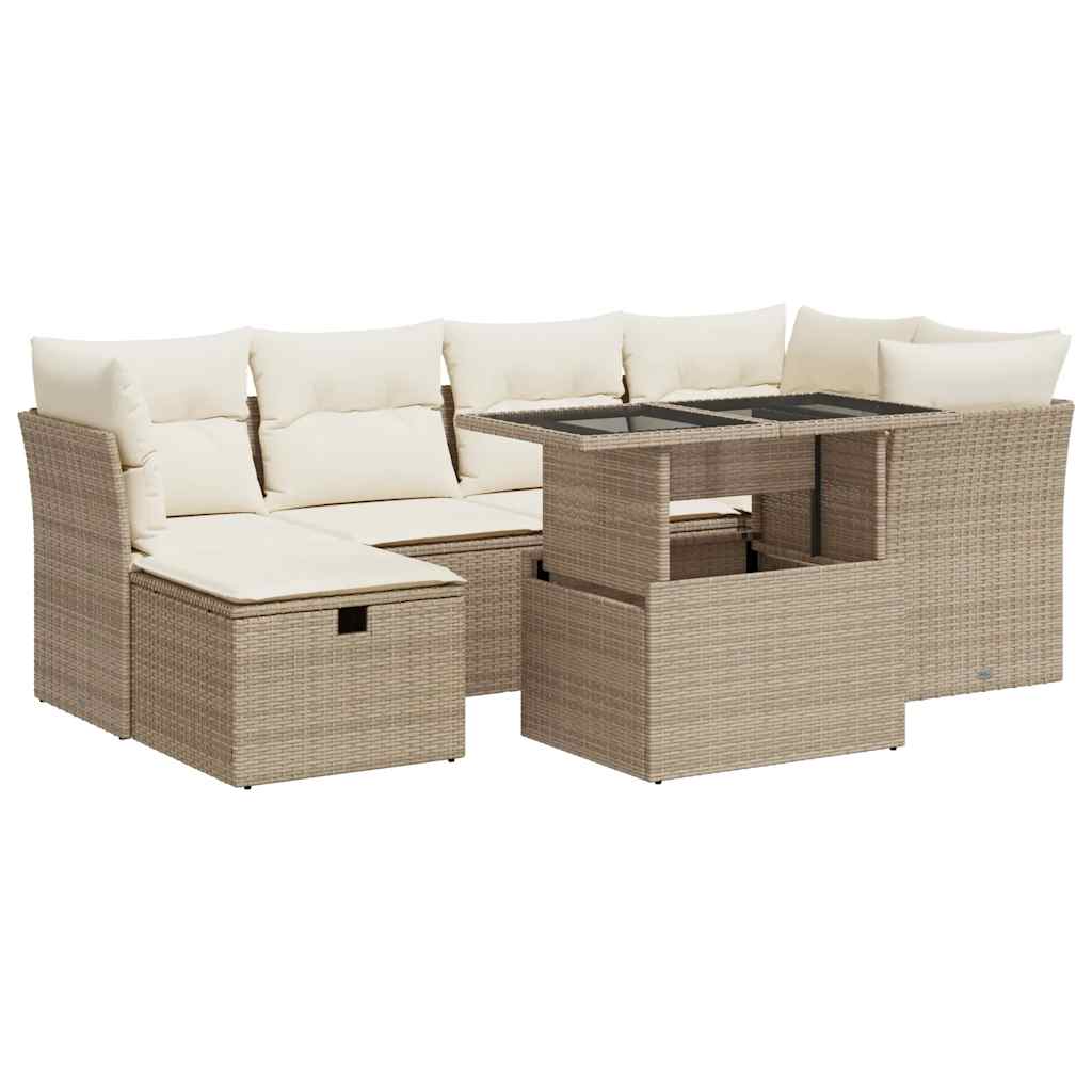 vidaXL Set sofás de jardín 7 piezas y cojines ratán sintético beige