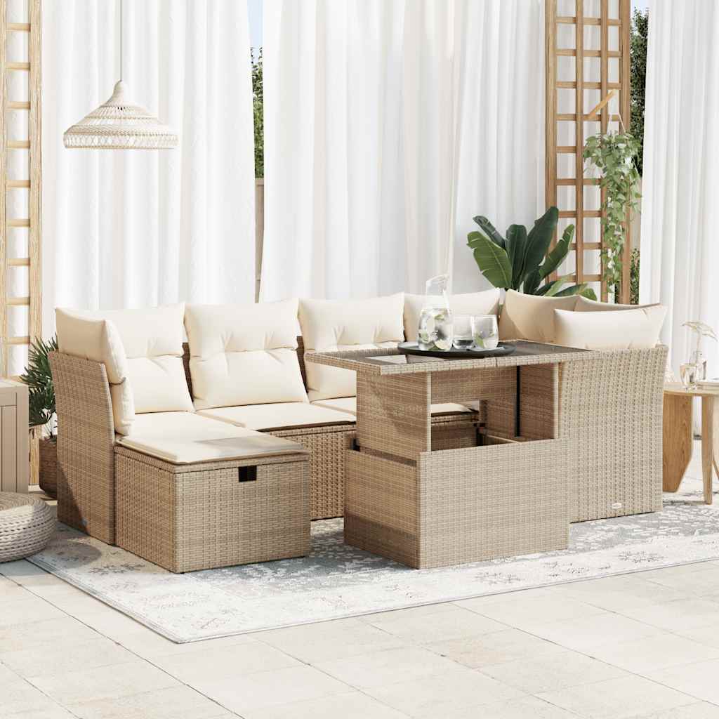 vidaXL Set sofás de jardín 7 piezas y cojines ratán sintético beige