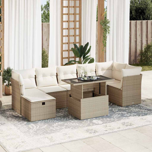 vidaXL Set de sofás de jardín y cojines 8 piezas ratán sintético beige