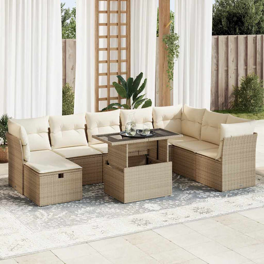 vidaXL Set de sofás de jardín con cojines 9 pzas ratán sintético beige