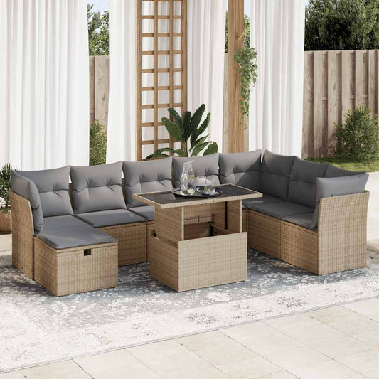 vidaXL Set de sofás de jardín con cojines 9 pzas ratán sintético beige