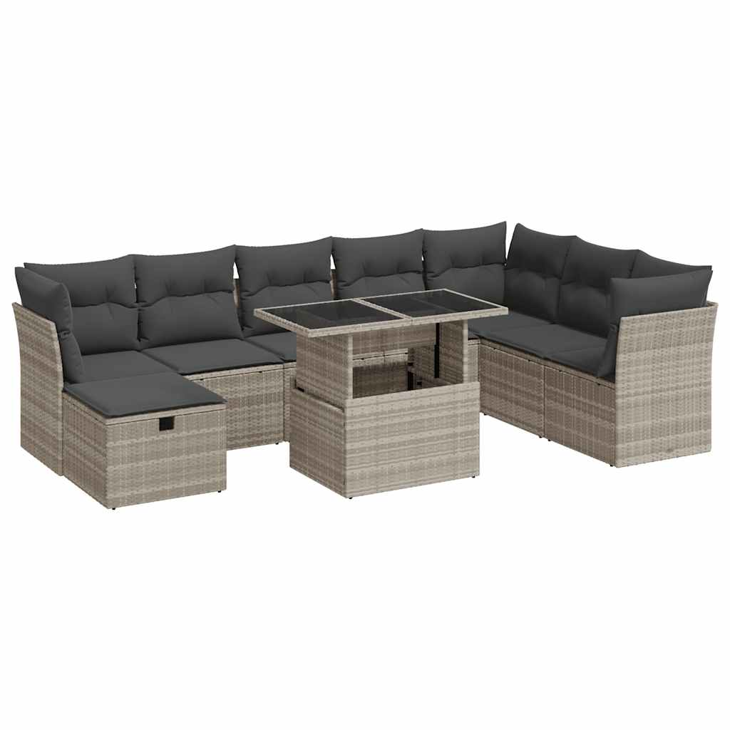 vidaXL Set muebles jardín 9 pzas y cojines ratán sintético gris claro