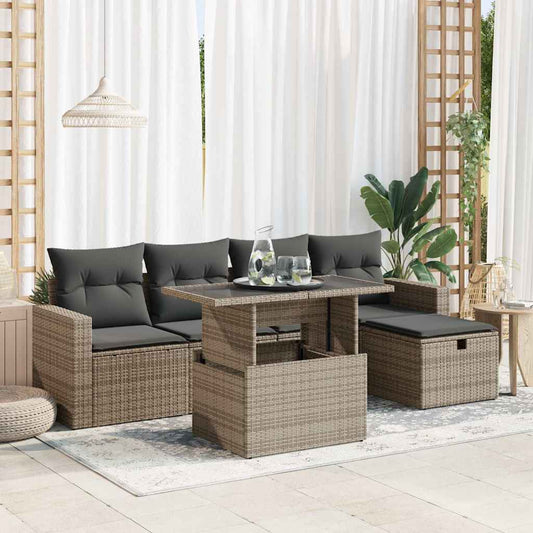 vidaXL Set de muebles de jardín 6 pzas y cojines ratán sintético gris