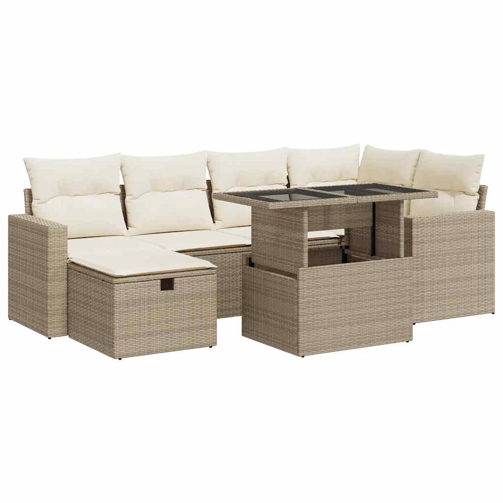 vidaXL Set sofás de jardín 7 piezas y cojines ratán sintético beige