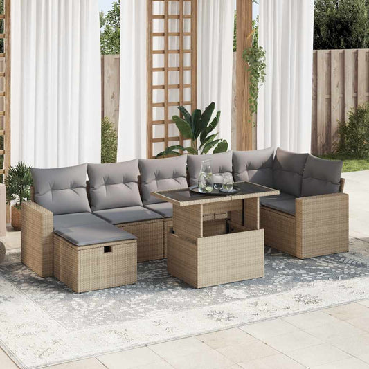 vidaXL Set de sofás de jardín y cojines 8 piezas ratán sintético beige