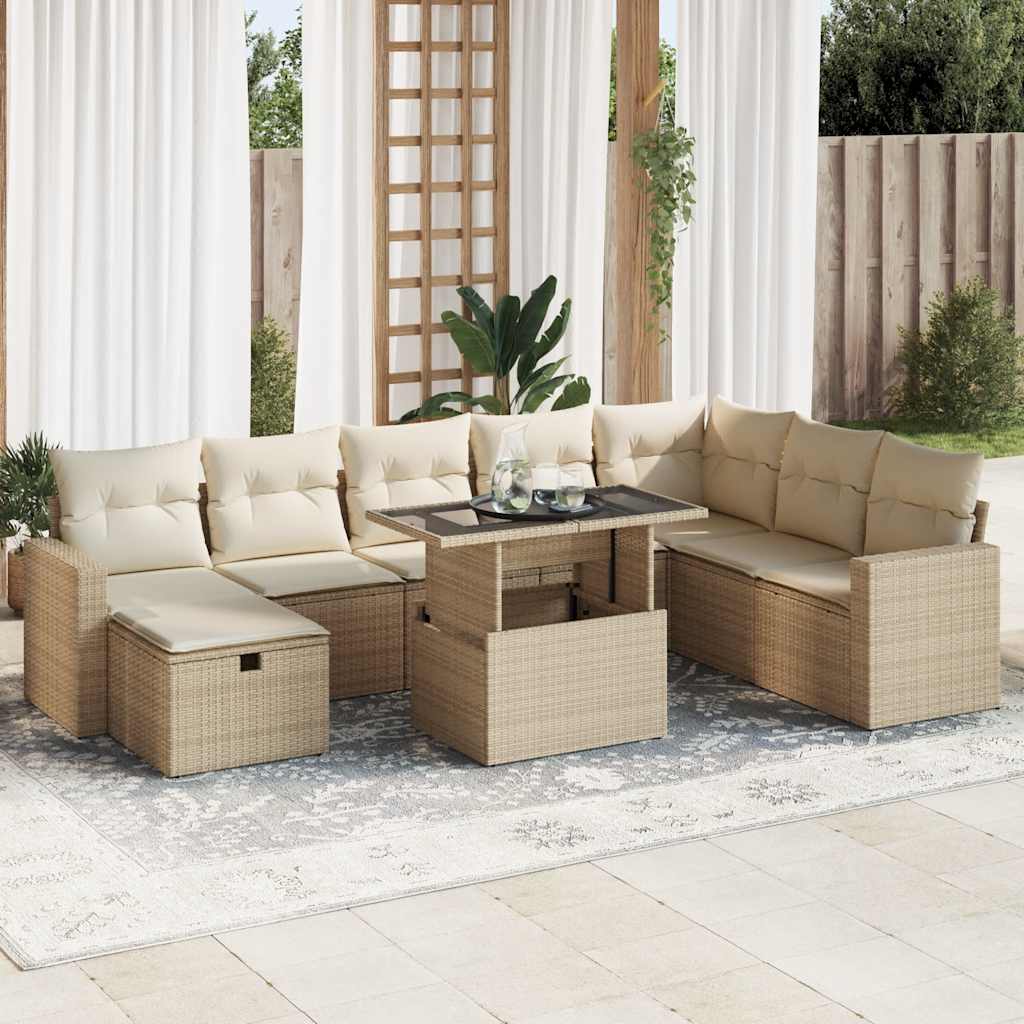 vidaXL Set de sofás de jardín con cojines 9 pzas ratán sintético beige