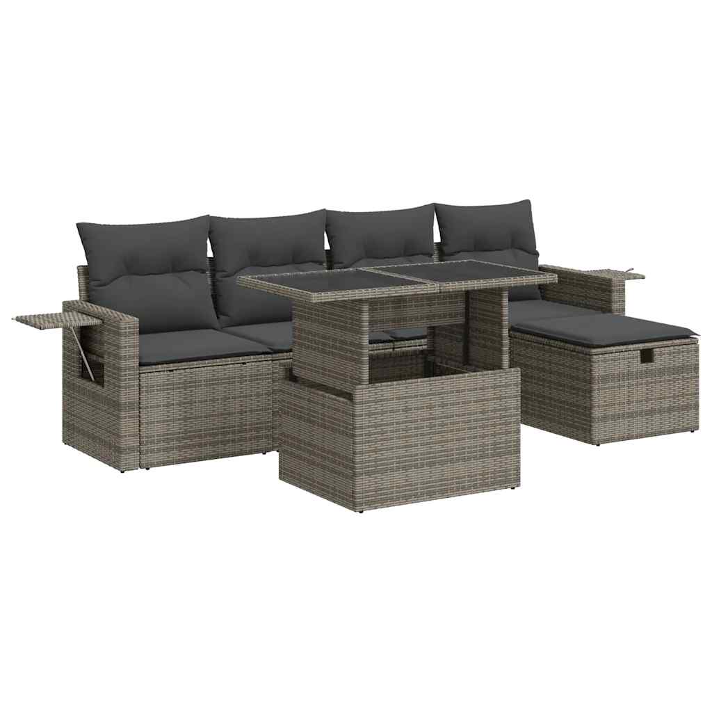 vidaXL Set de muebles de jardín 6 pzas y cojines ratán sintético gris