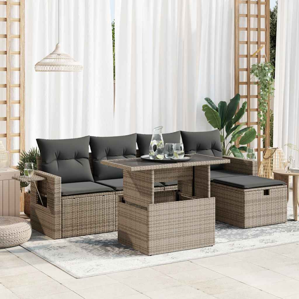 vidaXL Set de muebles de jardín 6 pzas y cojines ratán sintético gris