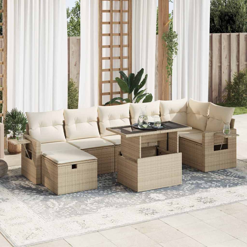 vidaXL Set de sofás de jardín y cojines 8 piezas ratán sintético beige