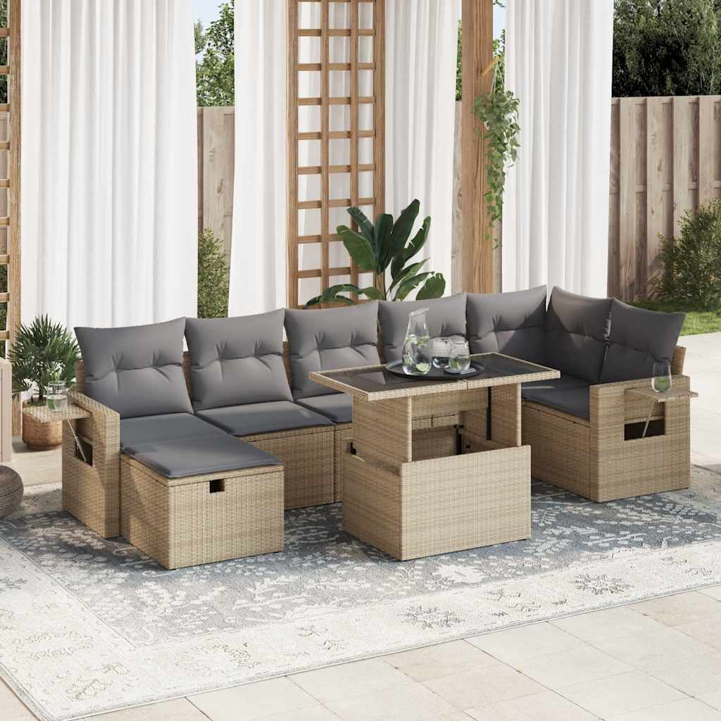 vidaXL Set de sofás de jardín y cojines 8 piezas ratán sintético beige