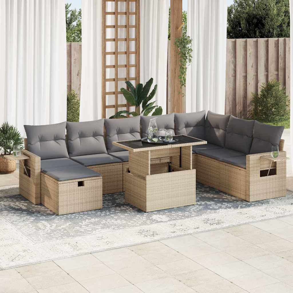 vidaXL Set de sofás de jardín con cojines 9 pzas ratán sintético beige