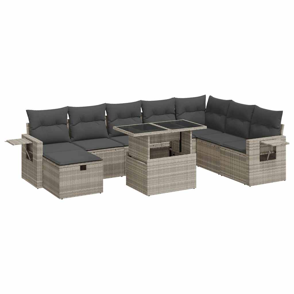 vidaXL Set muebles jardín 9 pzas y cojines ratán sintético gris claro