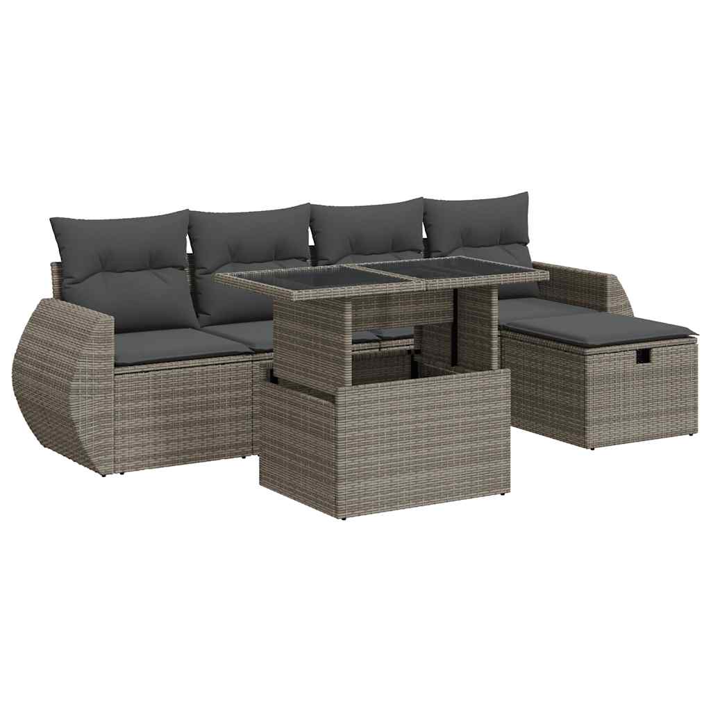 vidaXL Set de muebles de jardín 6 pzas y cojines ratán sintético gris