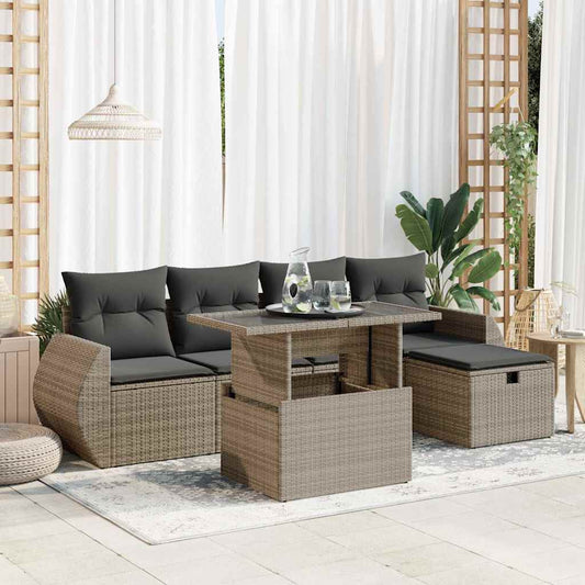 vidaXL Set de muebles de jardín 6 pzas y cojines ratán sintético gris