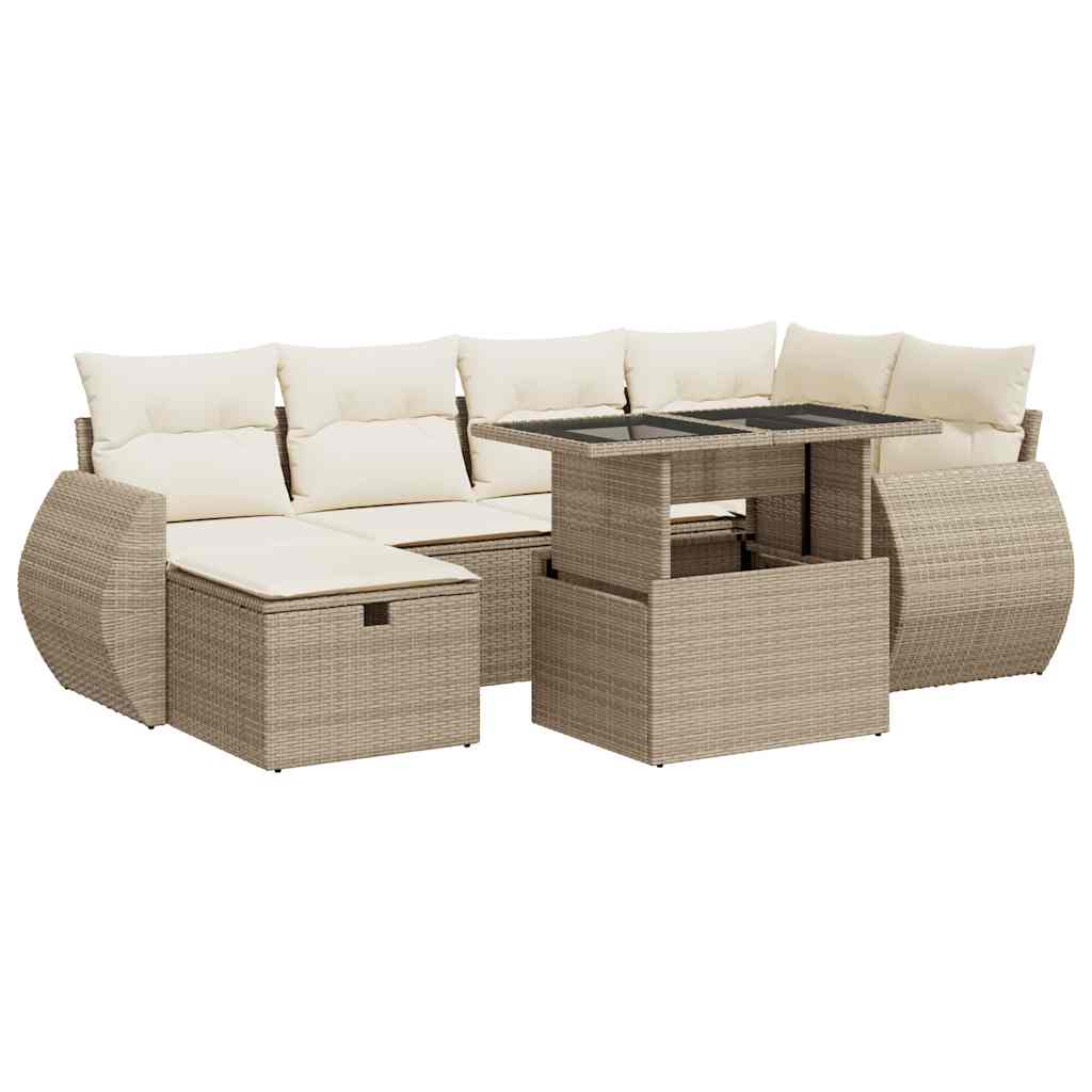 vidaXL Set sofás de jardín 7 piezas y cojines ratán sintético beige