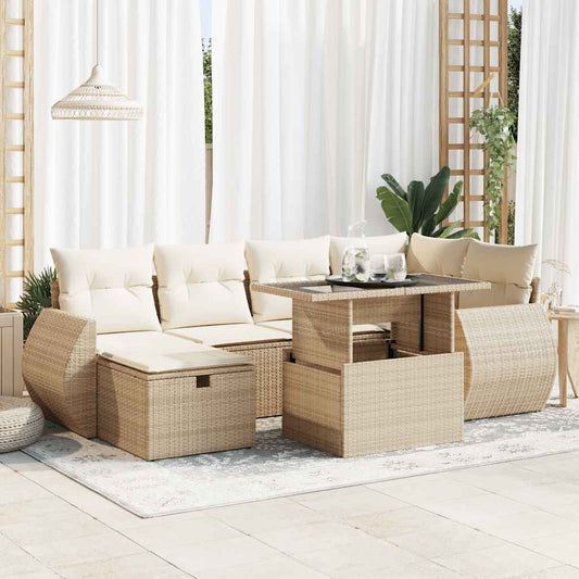 vidaXL Set sofás de jardín 7 piezas y cojines ratán sintético beige