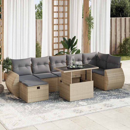 vidaXL Set de sofás de jardín y cojines 8 piezas ratán sintético beige