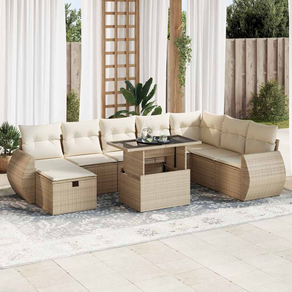 vidaXL Set de sofás de jardín con cojines 9 pzas ratán sintético beige