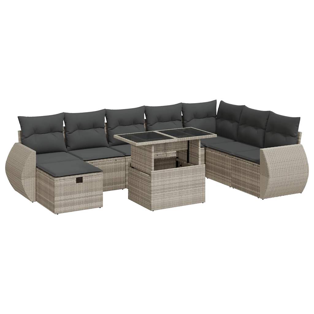 vidaXL Set muebles jardín 9 pzas y cojines ratán sintético gris claro