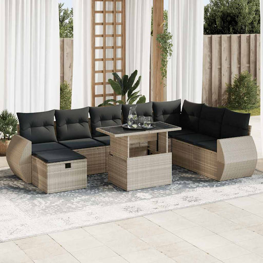 vidaXL Set muebles jardín 9 pzas y cojines ratán sintético gris claro