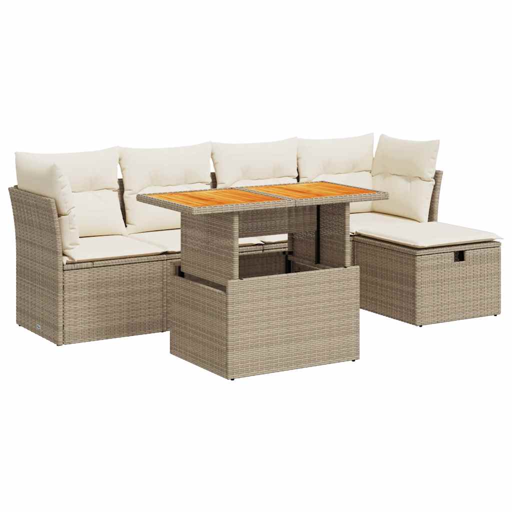 vidaXL Set sofás jardín y cojines 6 pzas ratán sintético acacia beige