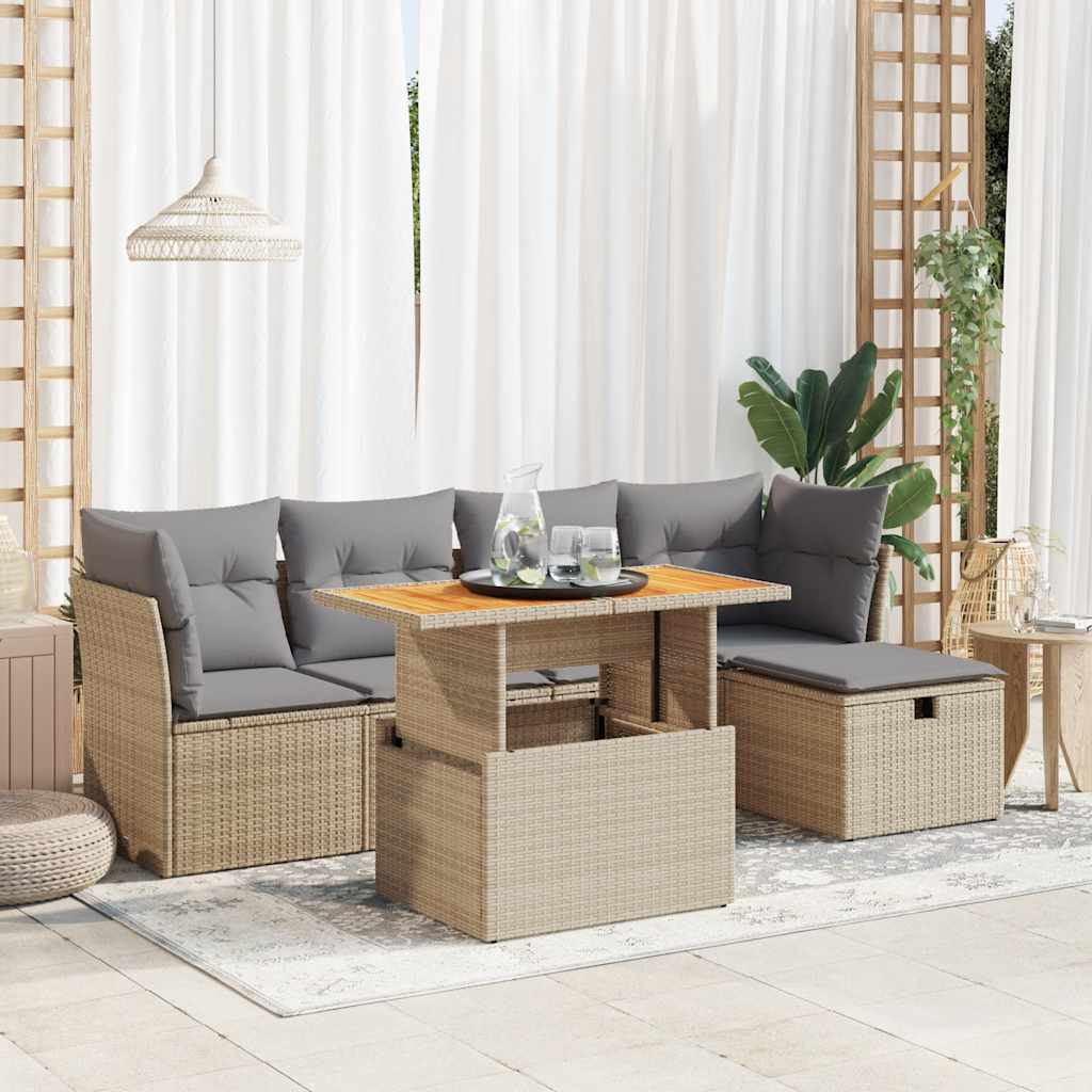 vidaXL Set sofás jardín y cojines 6 pzas ratán sintético acacia beige