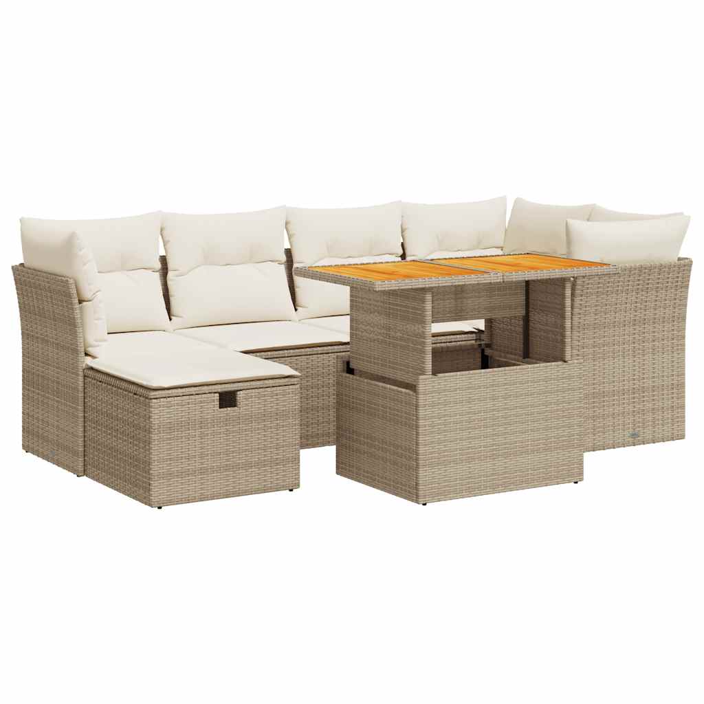 vidaXL Set sofás jardín y cojines 7 pzas ratán sintético acacia beige