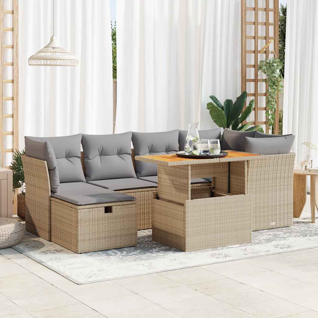 vidaXL Set sofás jardín y cojines 7 pzas ratán sintético acacia beige