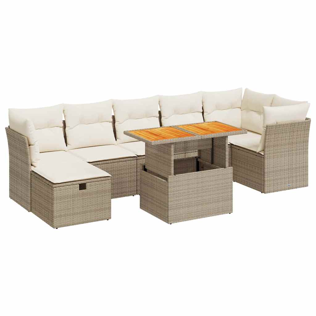 vidaXL Set sofás jardín y cojines 8 pzas ratán sintético acacia beige