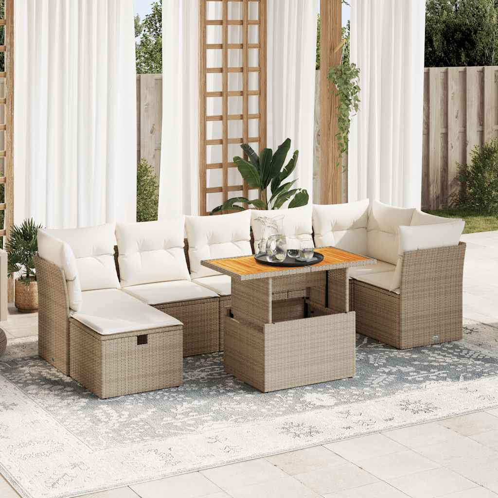 vidaXL Set sofás jardín y cojines 8 pzas ratán sintético acacia beige