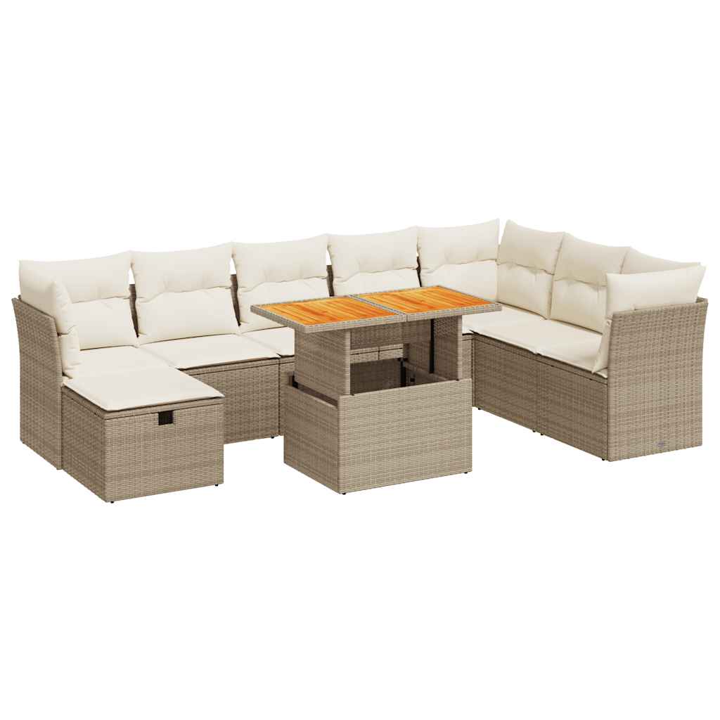 vidaXL Set sofás jardín y cojines 9 pzas ratán sintético acacia beige