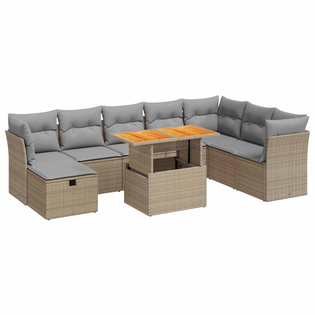 vidaXL Set sofás jardín y cojines 9 pzas ratán sintético acacia beige