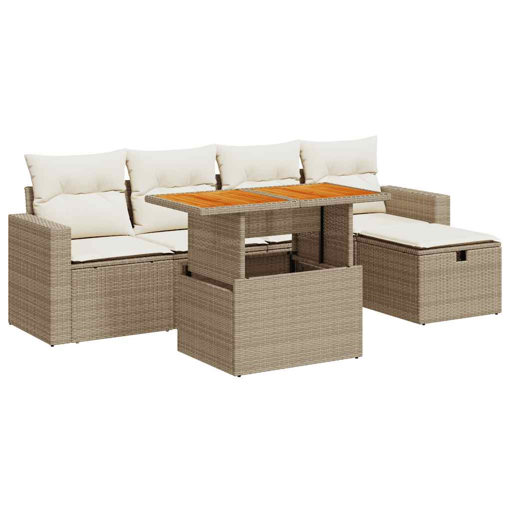 vidaXL Set sofás jardín y cojines 6 pzas ratán sintético acacia beige