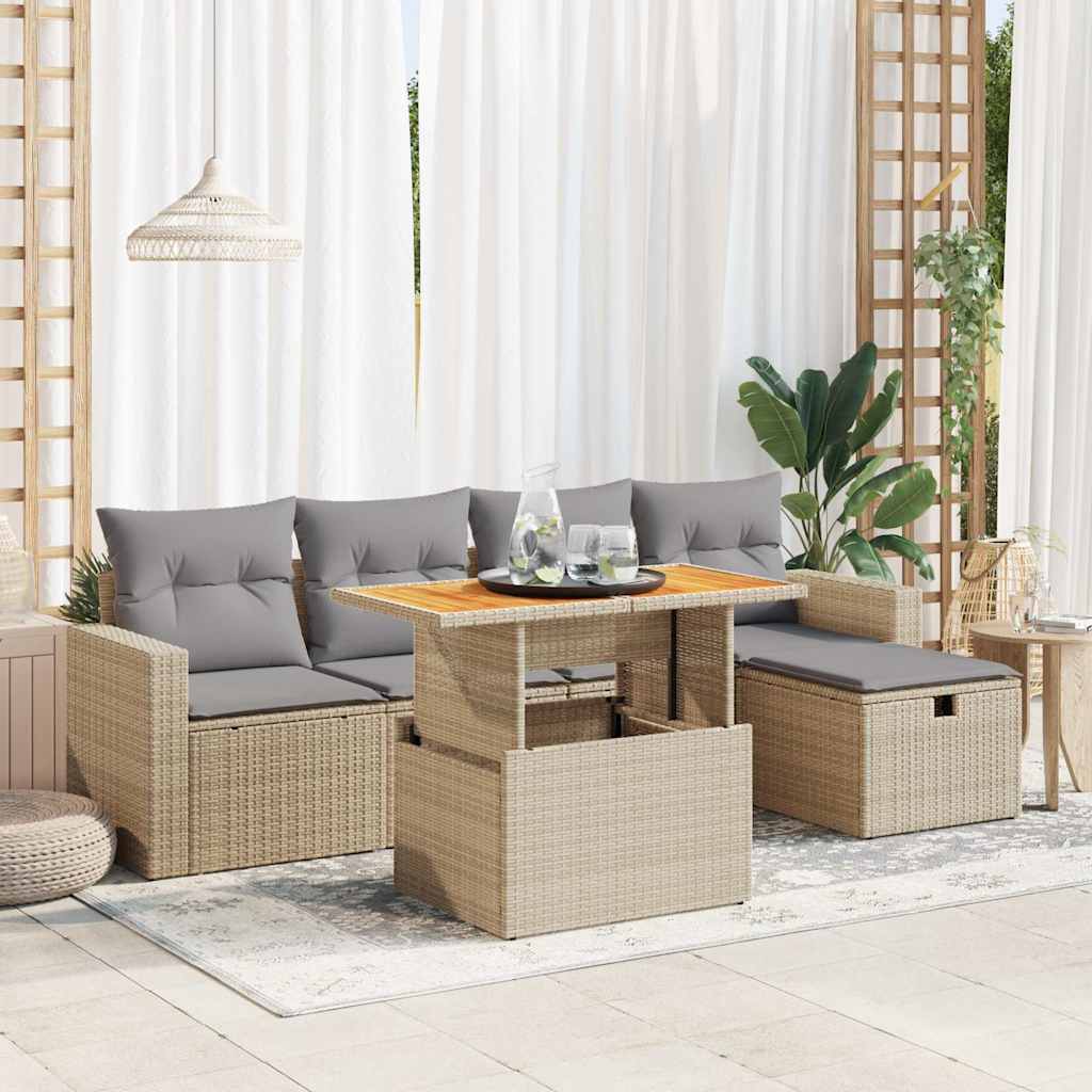 vidaXL Set sofás jardín y cojines 6 pzas ratán sintético acacia beige