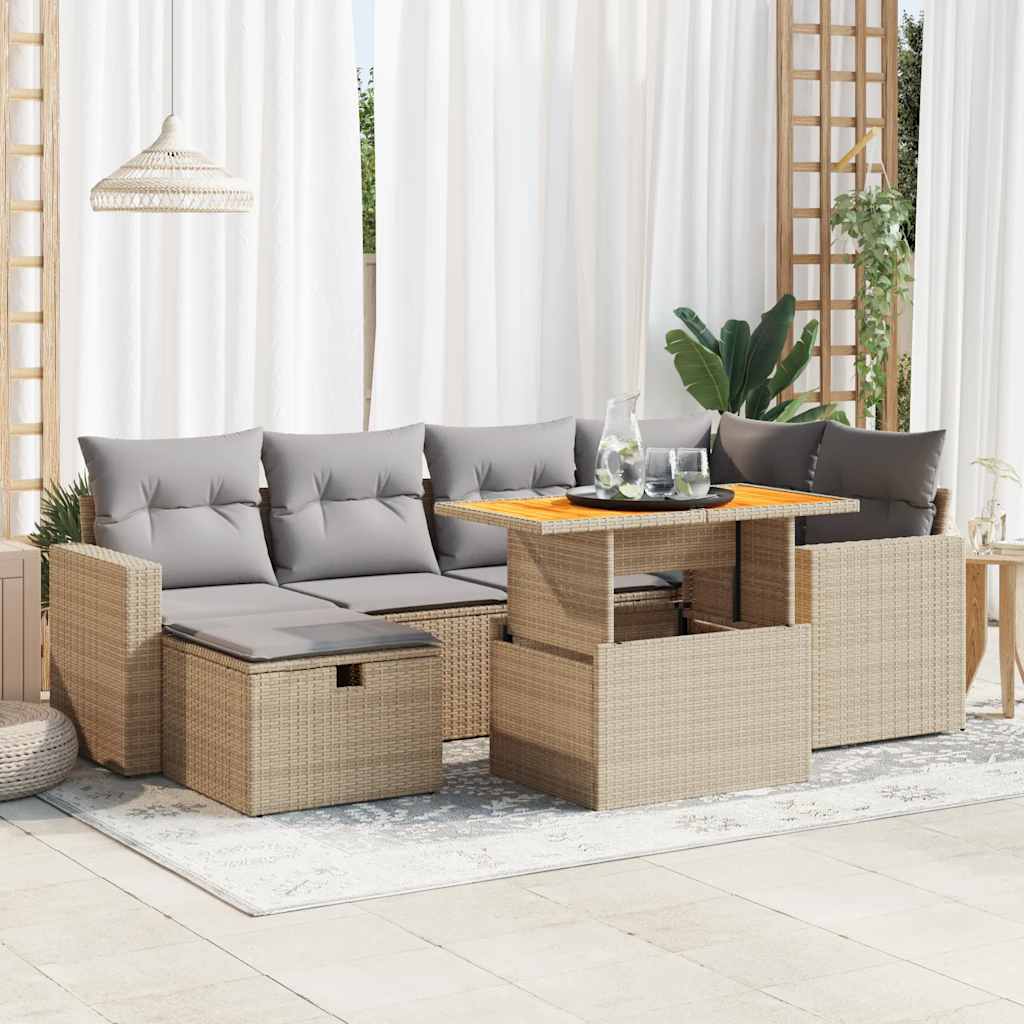 vidaXL Set sofás jardín y cojines 8 pzas ratán sintético acacia beige