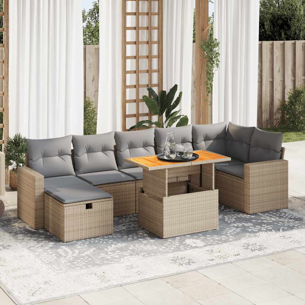 vidaXL Set sofás jardín y cojines 5 pzas ratán sintético acacia beige