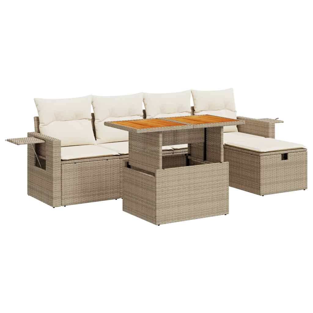 vidaXL Set sofás jardín y cojines 6 pzas ratán sintético acacia beige